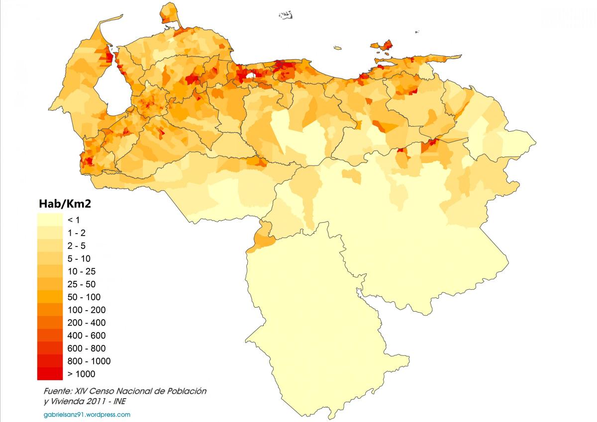 venezuela rahvastiku tiheduse kaart